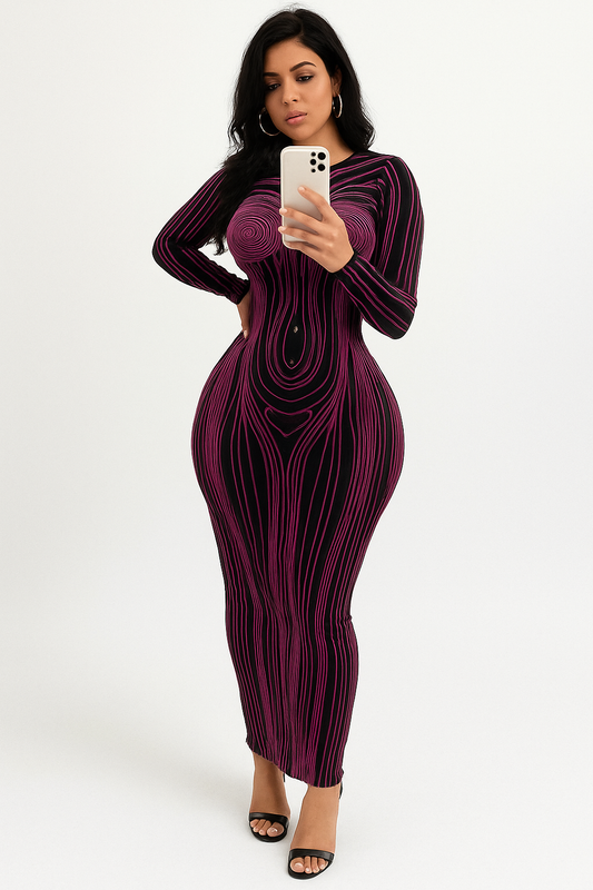 Sixmilude Women's Long Sleeve Round Neck Fashion Printed Slim Fit