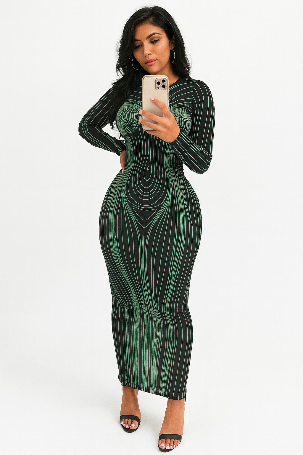 Sixmilude Women's Long Sleeve Round Neck Fashion Printed Slim Fit