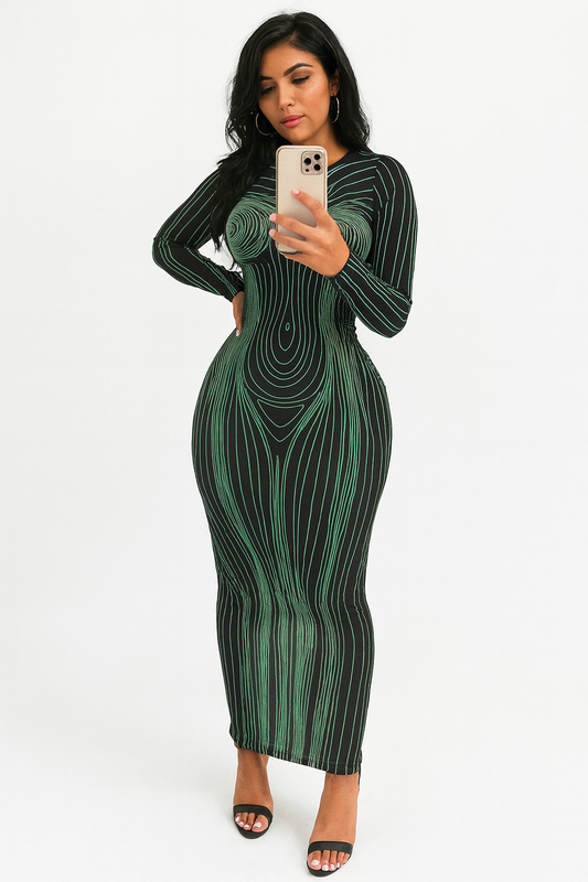 Sixmilude Women's Long Sleeve Printed Slim Fit