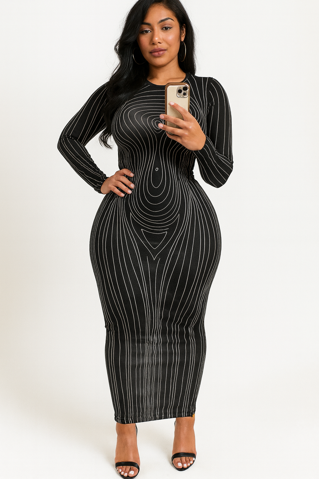 Sixmilude Women's Long Sleeve Round Neck Fashion Printed Slim Fit