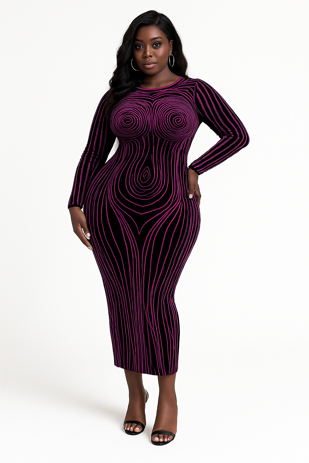 Sixmilude Women's Long Sleeve Round Neck Fashion Printed Slim Fit