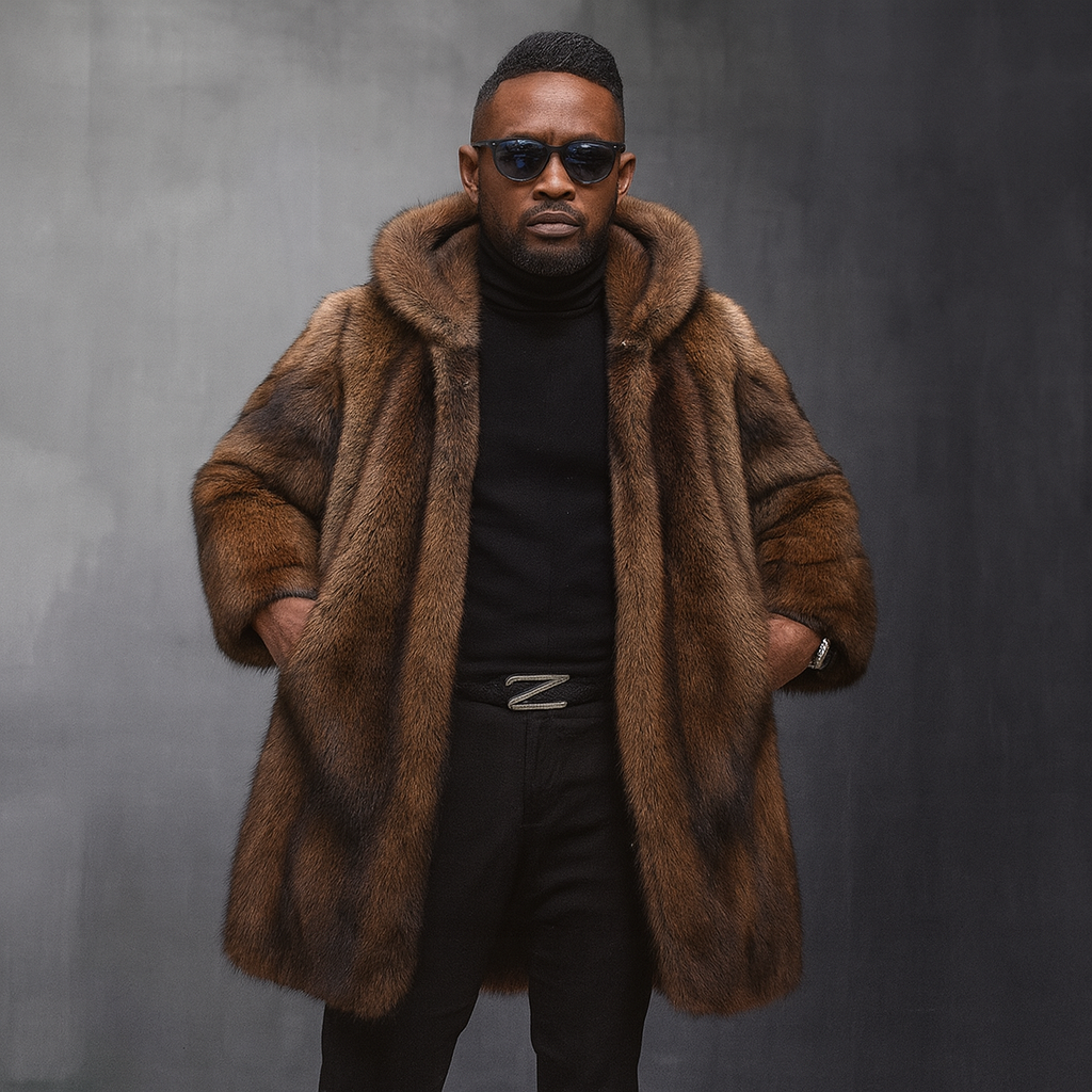 Sixmilude Men's Long Warm Mink Brown Fur Coat