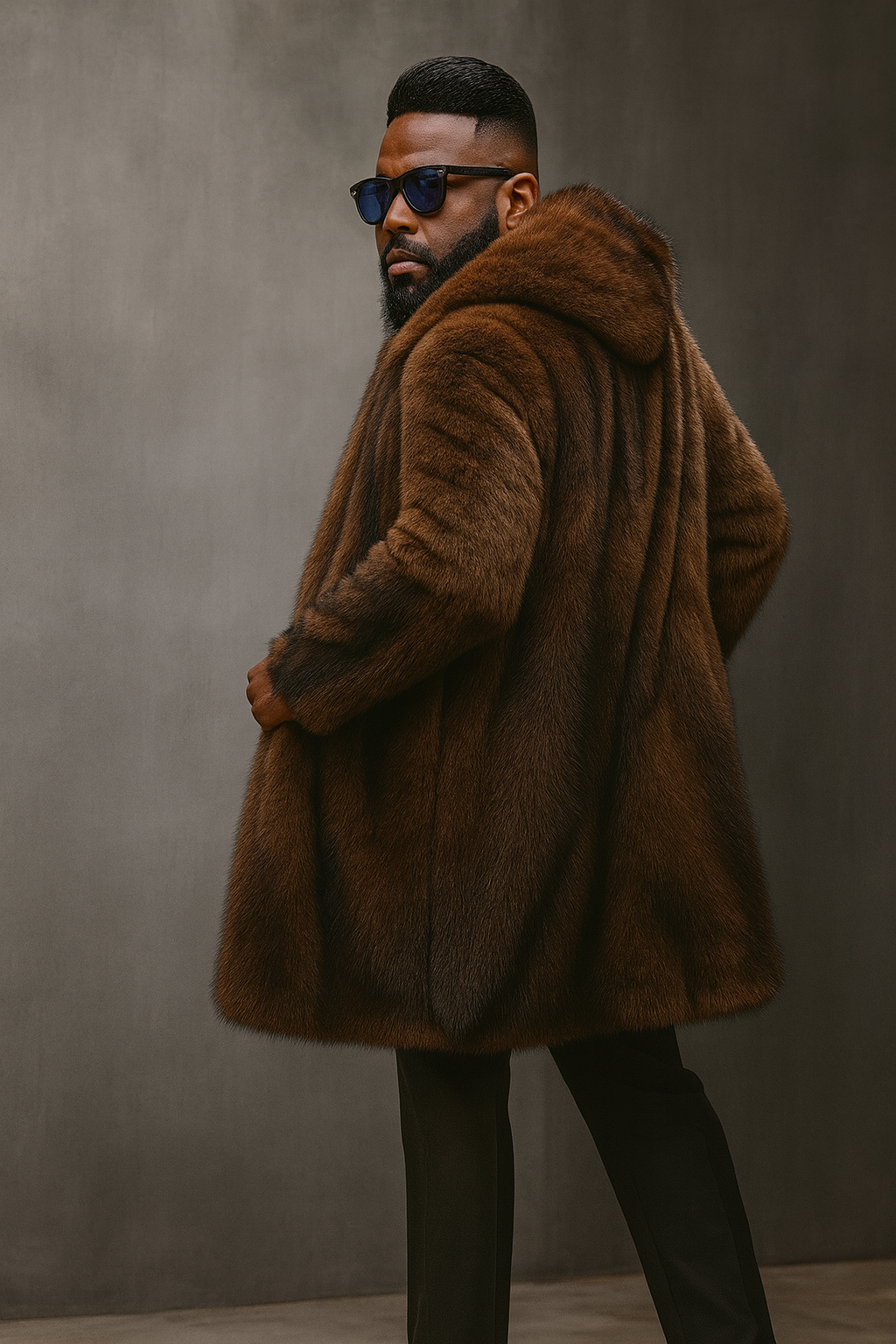 Sixmilude Men's Long Warm Mink Brown Fur Coat