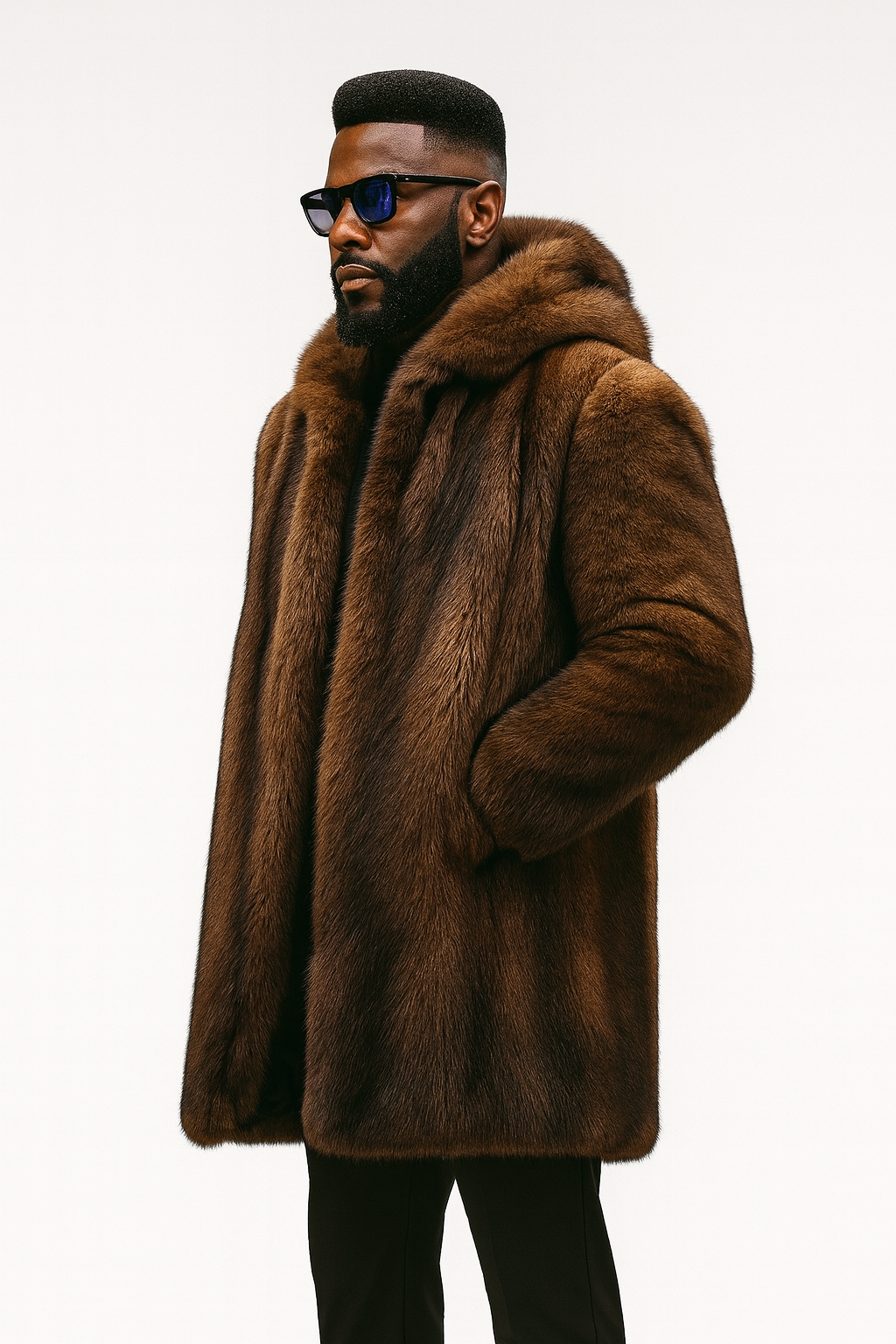 Sixmilude Men's Long Warm Mink Brown Fur Coat