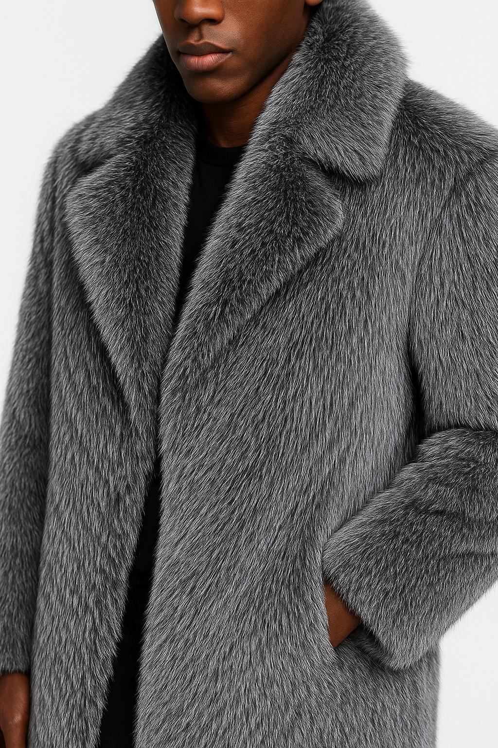 Sixmilude Men's Long Warm Mink Silver Fur Coat