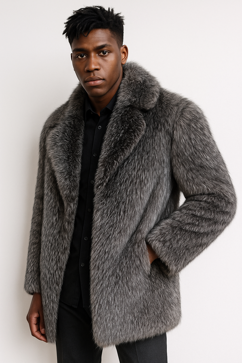 Sixmilude Men's Long Warm Mink Silver Fur Coat