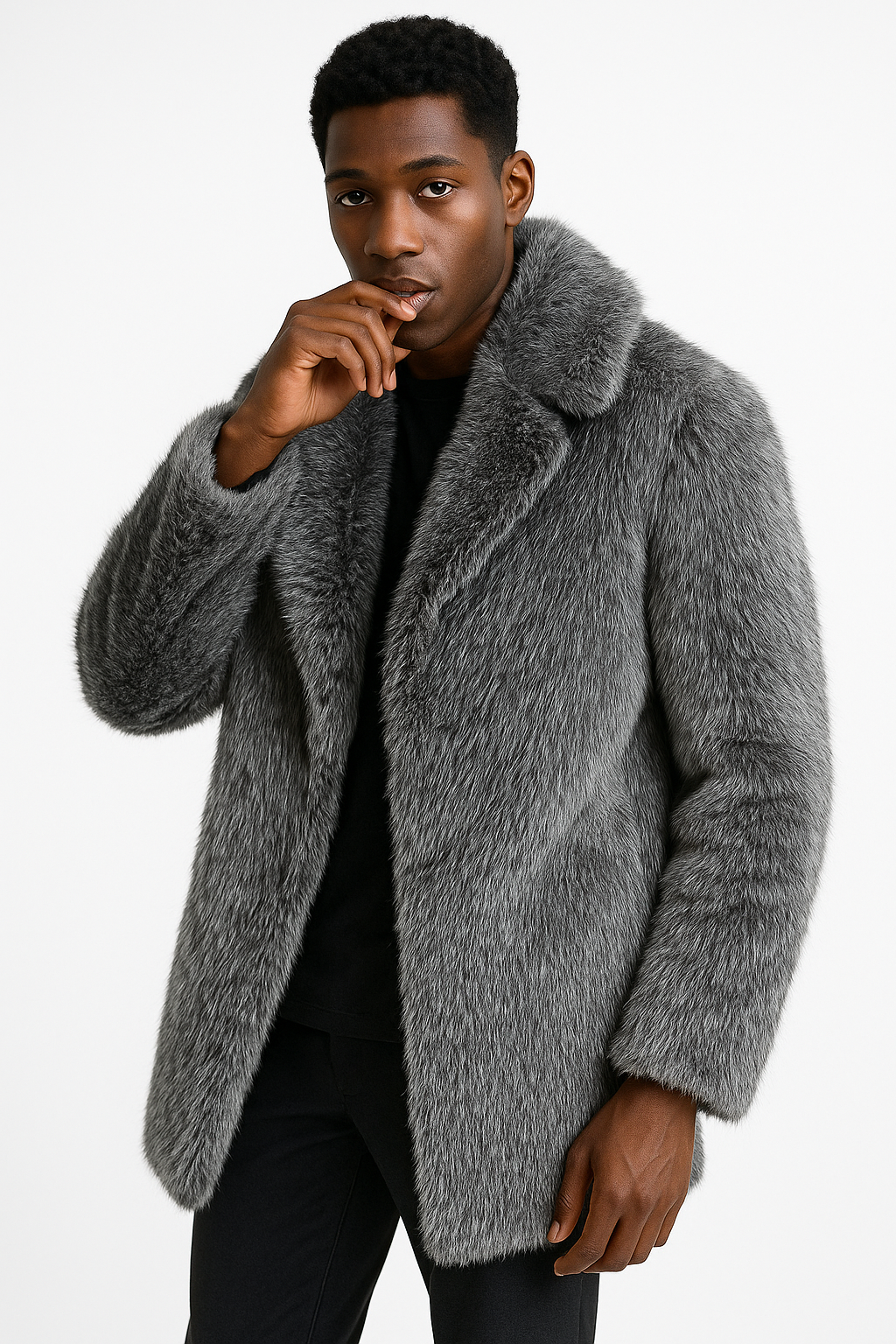 Sixmilude Men's Long Warm Mink Silver Fur Coat