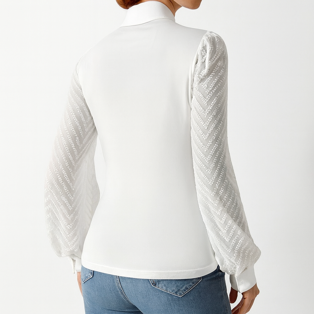 Sixmilude Aura Chiffon Wrap Top — Elegant Sheer-Sleeve Long Sleeve Blouse