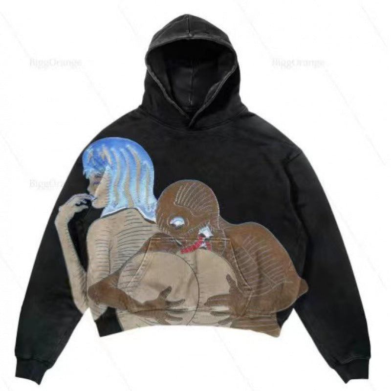 Sixmilude Casual Letter Explosion Print Hoodie Men Harajuku Vintage