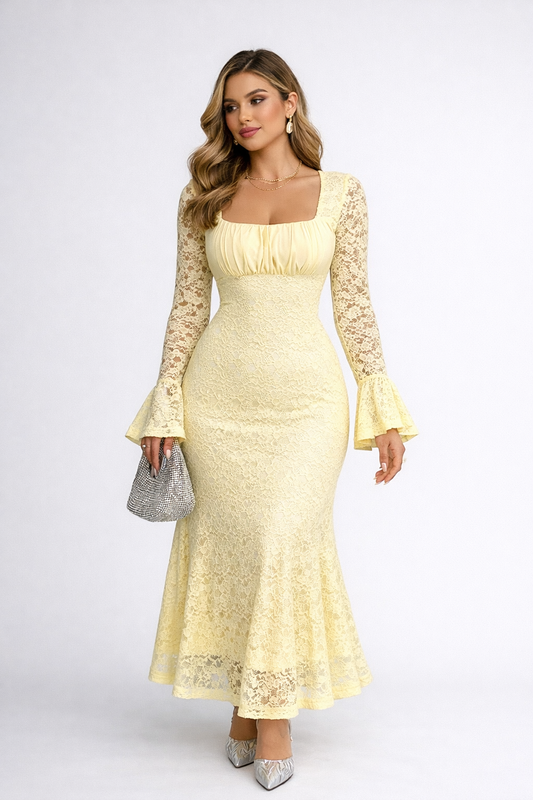 Elegant Slim-Fit Button-Down Long Sleeve Bodycon Midi Dress