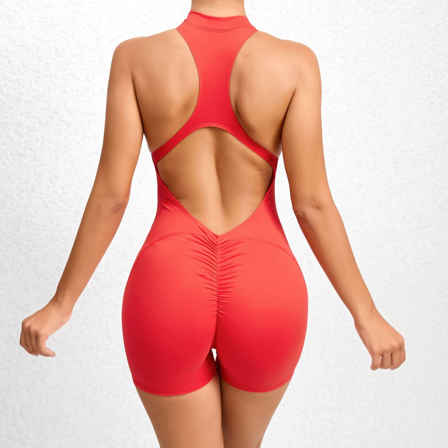 Women’s Zip Front Workout Romper – Sleeveless Athletic One Piece